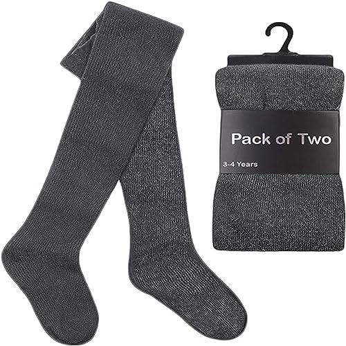 ITRAT® 2 Pairs Kids Girls School Cotton Tights Children Plain Uniform School Tights, Thick Warm Winter Cotton Rich Plain School Tights Girls Plain Super Soft Tight Everyday use (Grey 5-6 Years)