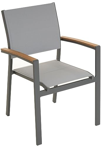 Nexos Trading Gartenstuhl Stapelsessel Stapelstuhl Balkonstuhl - Teslin-Gewebe Alu-Gestell stapelbar - Farbe: Rahmen grau/Bespannung hellgrau (2)
