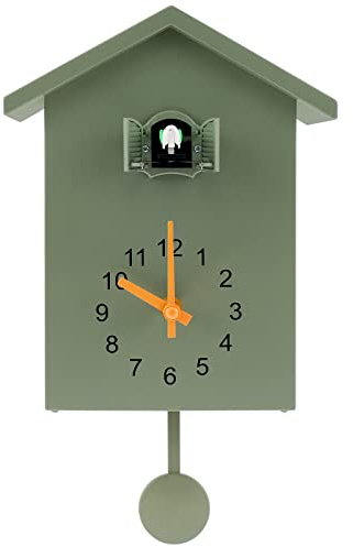 Minimalist Cuckoo Clock With Chime and Pendulum - Modern Birdhouse Design, Battery Powered Wall Clock for Home Office Decor
