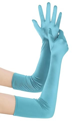 BABEYOND Gants Longs en Satin-Gants de Soirée Opéra des Années 20 Longueur des Coudes Extensibles Classique pour Mariage Soirée Opéra Bleu Ciel 55CM