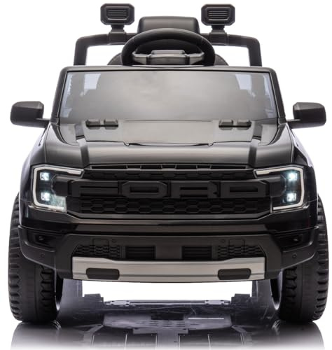 Playhouse Kinder Elektroauto Ford Ranger 90 Watt, 12V 9ah !!, Ledersitz, Bluetooth, 2X Motoren 12v, Eva Räder, Fernbedienung 2.4G, Kinderauto Kinderfahrzeug (schwarz)