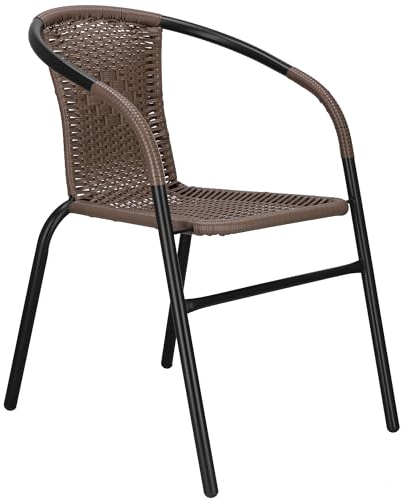 SPRINGOS Gartenstuhl Bistrostuhl Outdoor 54x61x71,5 cm – Stapelbarer Balkonstuhl mit Metallgestell & wetterfester PP-Geflecht Sitzfläche, Robuster Flechtstuhl bis 130 kg