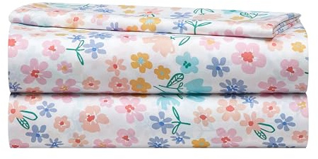 Heritage Kids 3-Piece Twin Sheet Set,Ditsy Floral Print in Multi-Color,Includes Top Sheet, Fitted Sheet & Pillowcase,Soft Microfiber Bedding for Girls Bedroom