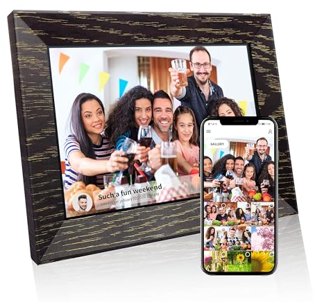 Tibuta 7 Zoll WLAN Digitaler Bilderrahmen, 1024 * 600 IPS Touchscreen Digitaler Bilderrahmen, 16G-Walnuss, Teilen Sie Fotos oder Videos über die Uhale APP