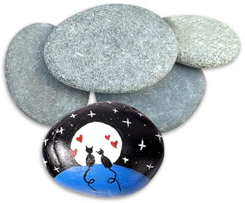 NEUSID Pack of 5 8-12 cm Large Stones for Painting Flat Smooth Pebbles Grey Flat Painting Stones Decorative Gravel Beach Pebbles Decorative Stones Natural Stone for Arts Crafts Aquariums Garden