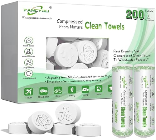 FANCYOU Toallas faciales desechables Tabletas 23x19cm 200 Pcs Empaquetadas a granel con 4 cajas dispensadoras Toallitas de limpieza expandibles Toallitas desechables para belleza y cuidado personal