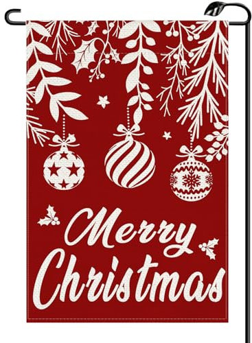 Bandera de jardín de bolas de Navidad de 12 x 18 pulgadas, vertical, de doble cara, para invierno, Feliz Navidad, plantas, hojas, acebo, bayas rojas, banderas pequeñas, decoración exterior de granja