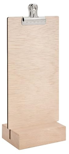 Zeigis® - Holz-Tischaufsteller DIN Lang Hoch mit Klammer, doppelseitig, Holzfuß