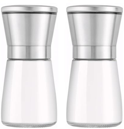 LiangYuanZen Salz und Pfeffermühle 2er Set, Hochwertigem Glas & Edelstahl mit Manuell Verstellbarem Keramikmahlkern, für Pfeffer, Salz, Gewürze.[Ohne Gewürzinhalt] (180ml)