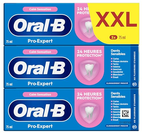 Oral-B Dentifrice Pour Les Dents Sensibles Pro-Expert Calm Sensation, Conçu Pour Protéger Les Gencives, Contre Taches En Surface, Brossage Pour Une Protection Professionnelle - Lot de 3