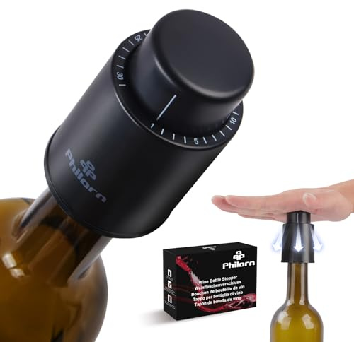 Philorn 2 tapones para botellas de vino, tapón de vino al vacío, tapón para botellas con registro de escala de tiempo, tapón de vino reutilizable, regalos para los amantes del vino, color negro