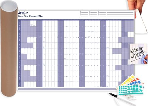 Mark-IT Wall Calendar 2026 - Perpetual Wall Planner 2026 UK Featuring Spacious Planning Boxes - Reusable Laminated 2026 Wall Planner - Ideal Year Planner for Office, School, & Home - (79 x 116cm)