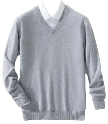 Maglione invernale da uomo in morbido cashmere, casual, con scollo a V, vestibilità aderente, Grigio 9, XL