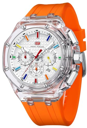 Mini Focus Men Watches Multifunzione Trasparente Analog Display Silicone Strap Calendar Quarzo Impermeabile Trend Wrist Watches for Men
