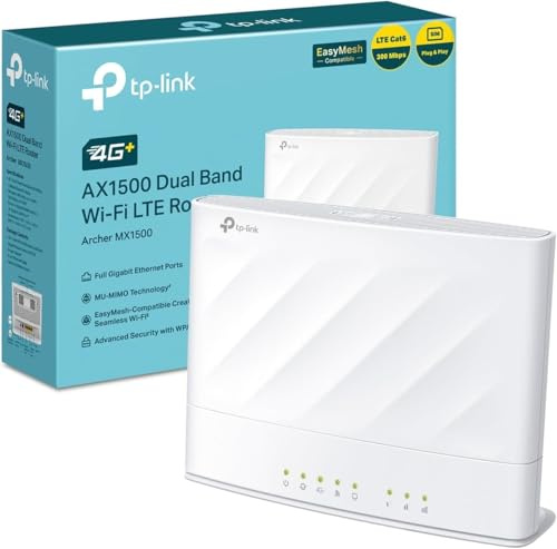 TP-Link Archer MX1500 Router WiFi con Sim, 4G+ Cat6 AX1500, Dual Band 300Mbps in 2,4 GHz+1201Mbps in 5 GHz, 3 Gigabit Porte LAN+ Porta Gigabit LAN/WAN, 128 Dispositivi Supportati, EasyMesh, Plug&Play