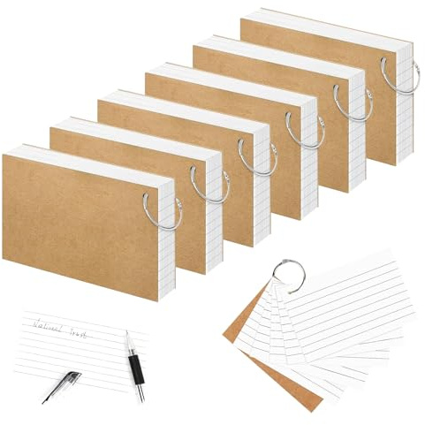 Flash Cards - 300 PCS White Ruled Index Cards with 6 Binder Rings, Blank Revision Cards 4.9x2.9 Inch Record Cards, Portable Study Flashcards for Office, School, Home Learning, Note-Taking & Retention