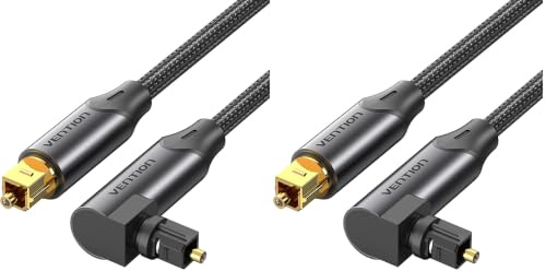VENTION Optical Audio Cable 1m Right Angle Digital Optical Audio Cable Toslink Optical Cable for Soundbar to TV, Optical Lead Gold-Plated for Home Cinema, S/PDIF, PS4, Xbox, Stereo System (Pack of 2)