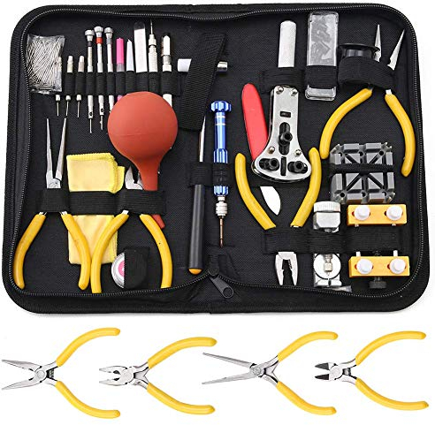 Professional Watch Repair Tool Kit - Watchmaker Tool Kit, Including Watch Back Case Holder Opener Link Remover Spring Bar Tool Set and More, Storaged in Carry Case (141pcs)