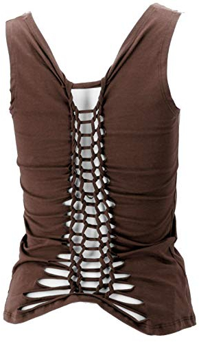 GURU SHOP Festival Pixi Top mit Raffiniertem Rückenauschnitt, Rückenfreies Yogatop - Coffee, Damen, Baumwolle, Size:M