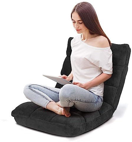 COSTWAY golvstol, Med justerbart ryggstöd, vadderad, vikbar, golvkudde, meditationsstol, relaxfåtölj, thaikudde för fritid, meditation och yoga (svart)