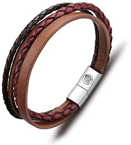 Casisto.J Pulsera Cuero Hombre - Pulsera Trenzada Hecha a Mano clásica en Negro y marrón con Cierre magnético Grabado Joyas Gratis en Caja