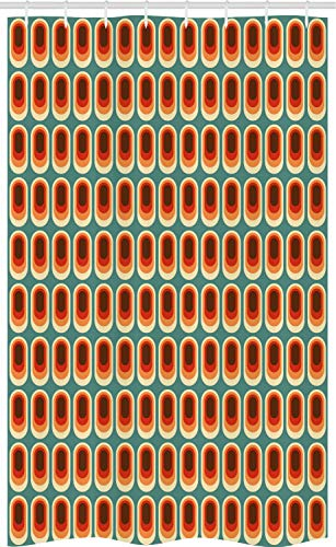 ABAKUHAUS Retro Schmaler Duschvorhang, Vintage Mode-Ethno, Badezimmer Deko Set aus Stoff mit Haken, 120 x 180 cm, Orange Grün