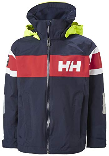 Helly-Hansen Juniors Salt 2 Sailing Jacket - HELLY TECH PERFORMANCE, Hi-Vis Hood, YKK AquaGuard, PFC-Free DWR, SOLAS, 2-Layer, 597 Navy - 16