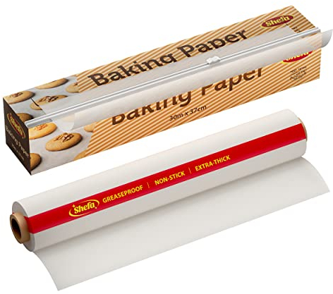 Shefa Parchment Paper Roll - Non-Stick Baking Paper - 30m x 37cm Roll - 143 Sheets - Oven Safe - Professional Cutter - Heavy-Duty White Bake Paper for Catering