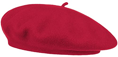 Van Der Rich ® - Baskenmütze (100% Wolle) Französisch Einfarbig - Damen (Rot, One Size)