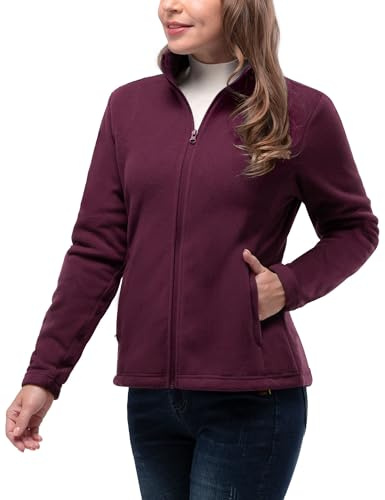 33,000ft Womens Fleece Jackets Ladies Lightweight Warm Full Zip Coat Breathable Microfleece Ladies Sweater Casual Long Sleeve, Ideal for Travelling Outdoor Sport Red M