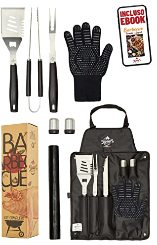 HORUS 23 - Kit Barbecue Professionnel en Acier INOX avec Tablier, Gant et Accessoires BBQ - Idée Cadeau Homme Barbecue