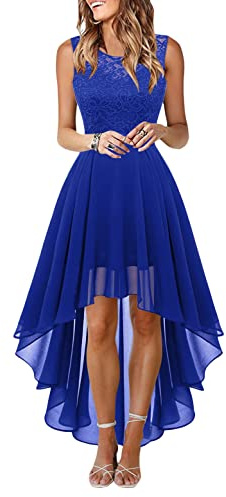 Onsoyours Robe de Cocktail Femme Longue Robes Soirée en Dentelle Mousseline de Soie Robes Chic Elégant sans Manches Sexy Robe Asymétrique