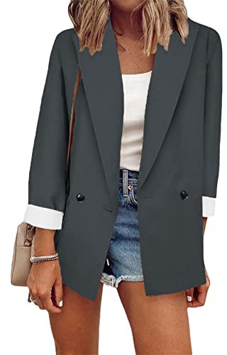 Yming Damen Langarm Cardigan Knöpfe Vorne Offen Freizeitanzug Lange Jacke Dehnbar Büroarbeit Cardigan Dunkelgrau L