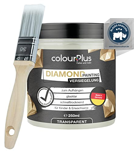 colourPlus® Diamond Painting Versiegelung 250ml inkl. Pinsel - hochtransparente Diamond painting Fixierung - Staubschutz und Glanzeffekt- Diamond painting Versiegelung Set - Made in Germany