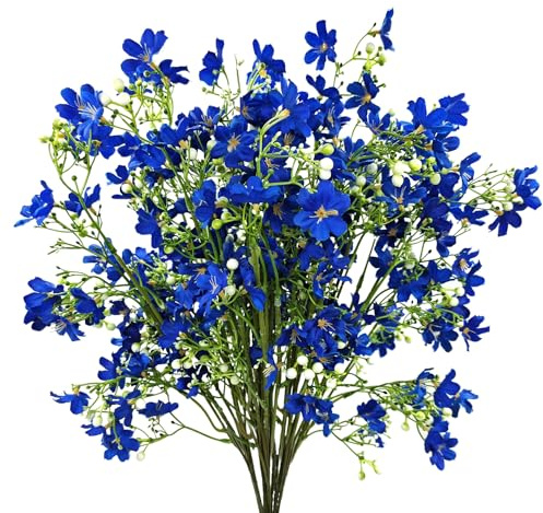 FOUSUKA 10 PCS Silk Flowers with Long Stems Artificial Flower for Tall Vase Outdoors Fake Babys Breath Bouquet Faux Floral Wedding Party Decoration Home Indoor Table Centerpiece Decor (Blue)