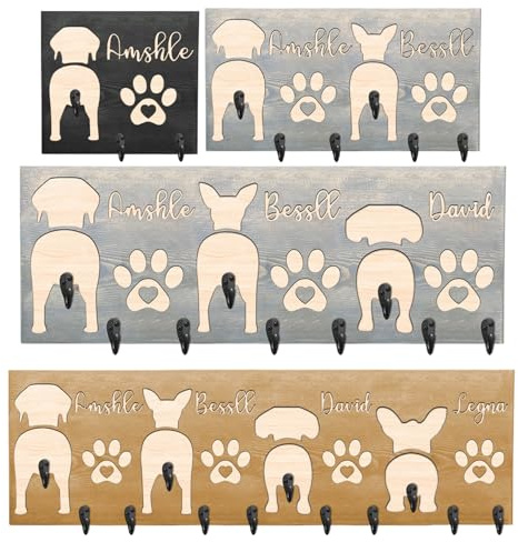 GGUIUIC Personalisierte Hunde -Leinenhalter für Wandschlüssel Name Hunde Butt Leinenhalter Bauernhaus Holzlager Organisator Haustier -Leinen Organisator