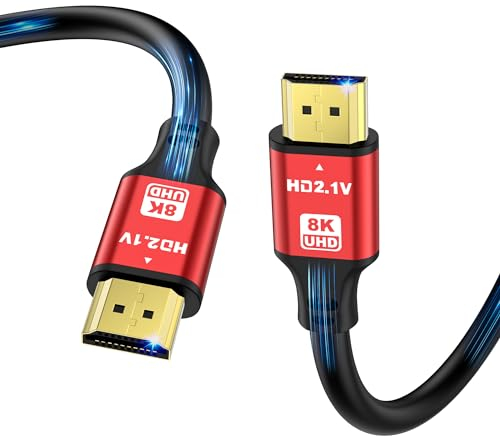 jojobnj 8K HDMI-Kabel, 1 m, High Speed HDMI-Kabel 48 Gbps 8 K @ 60 Hz 4 K @ 120 Hz, HDCP 2.2 & 2.3, DTS:X, HDR 10, kompatibel mit Roku TV/eARC/3D/PS5/HDTV/Laptop/Blu-ray (Rot)