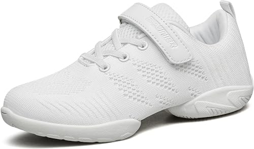 BAXINIER Girls White Cheerleading Dance Shoes Breathable Youth Cheer Competition Sneakers Athletic Training Tennis Shoes - White 11.5 Little Kid
