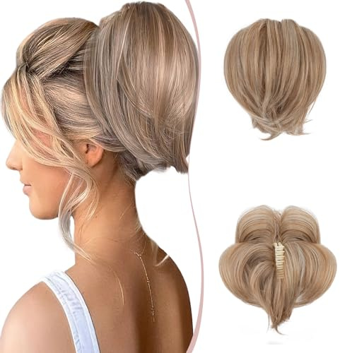 SEGO Chignon per Capelli con Clip Coda Cavallo Capelli Extension Posticci per Capelli Extension Coda Sintetica Ondulato Finti Posticci Messy Hair Bun con Filo di Metallo flessibile # 27H613