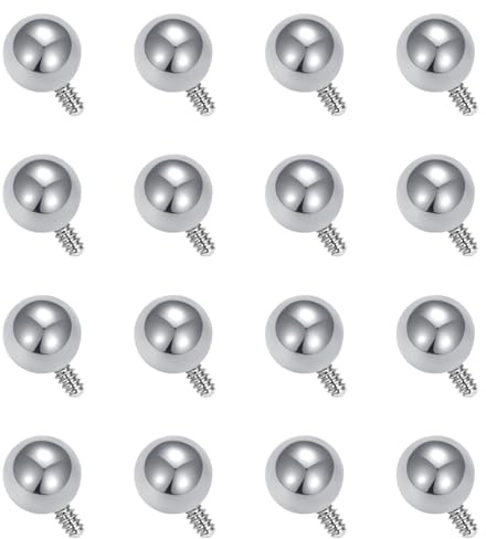 Lot de 16 boules argentées, 14 g, 16 g, 3 mm, 5 mm, boules de nombril, bijoux de piercing pour langue, sourcil