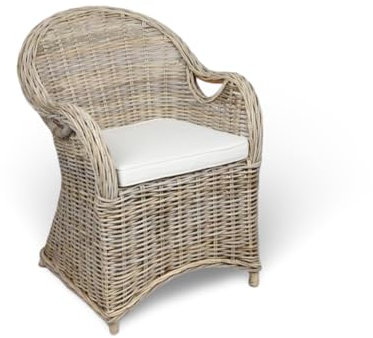 BURI Rattansessel mit Sitzkissen 84x63x66cm Sessel grau Stuhl Rattan Korbsessel Esszimmerstuhl Möbel Wohnzimmer Wintergarten Loungesessel geflochten mit Kissen