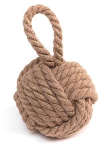 Sujetapuertas Algodon, Tope Puerta Marron Con Cuerda, 15x15x15 cm
