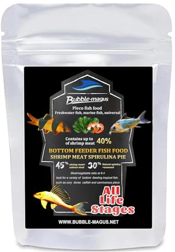 Bubble Magus Bottom Feeder Fish Food, Natural Prawns Meat, Seaweed Protein, Balanced Diet, for Catfish, Corydoras, Loaches, Large Tropical Fish (5 Ounce)