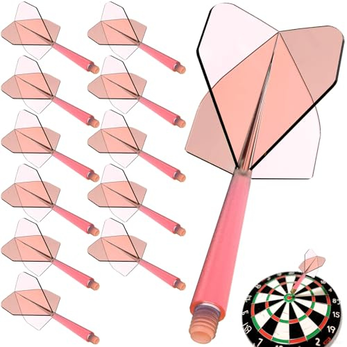 Pyroclasia 12 STK Darts Flights mit Schaft Stabil Darts Zubehör Fusion Flights Dart Flyer mit Schaft Integrierte Festen Flights Kunststoff Dartschäfte Shaft Flight System Kombi(2BA) (Rot)