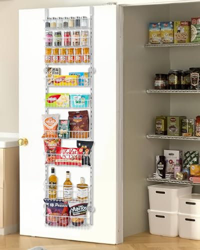 VEVOR Over the Door Pantry Organizer, 9-Tier Pantry Organization and Storage, Heavy-Duty Steel Hanging Spice Rack, Adjustable Wall Seasoning Shelves, for Home Kitchen Laundry Room Bathroom, White
