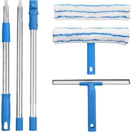 JUPPLIES Limpia Cristales Telescópico 150 cm – Limpiador de Cristales con Mango Extensible y Rasqueta de Silicona – Palo Telescópico Limpieza de Ventanas, Espejos y Ducha
