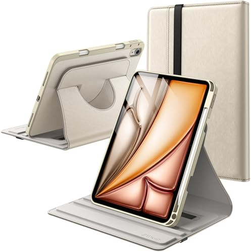 JETech Coque Rotatif pour iPad Air 11 M4/M3/M2, Air 5/4, Lumière Stellaire | Pour iPad Air 11 (2026-2024) & 10,9 (2022/2020), Étui Housse Support Rotatif à 360°, Porte-Pencil, Folio en Similicuir PU
