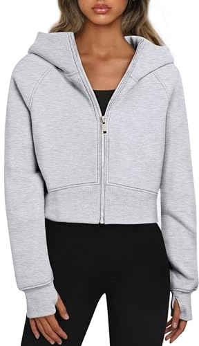 Oyamiki Hoodies for Women Uk Fleece Zip Up Long Sleeve Cropped Hoodie Casual Hooded Sweatshirts Fall Jackets with Pockets