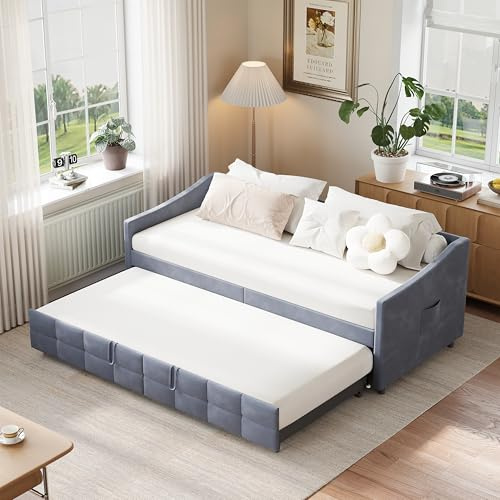 Sofá cama 90/180 x 200 cm, cama doble plegable, 90 x 200 cm, sofá cama extensible de franela (gris-F, 90/180 x 200 cm)