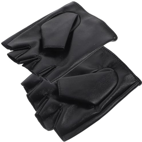 TOYANDONA Fahrradhandschuhe für Kinder 1 Paar Leder Halbfinger Schwarz